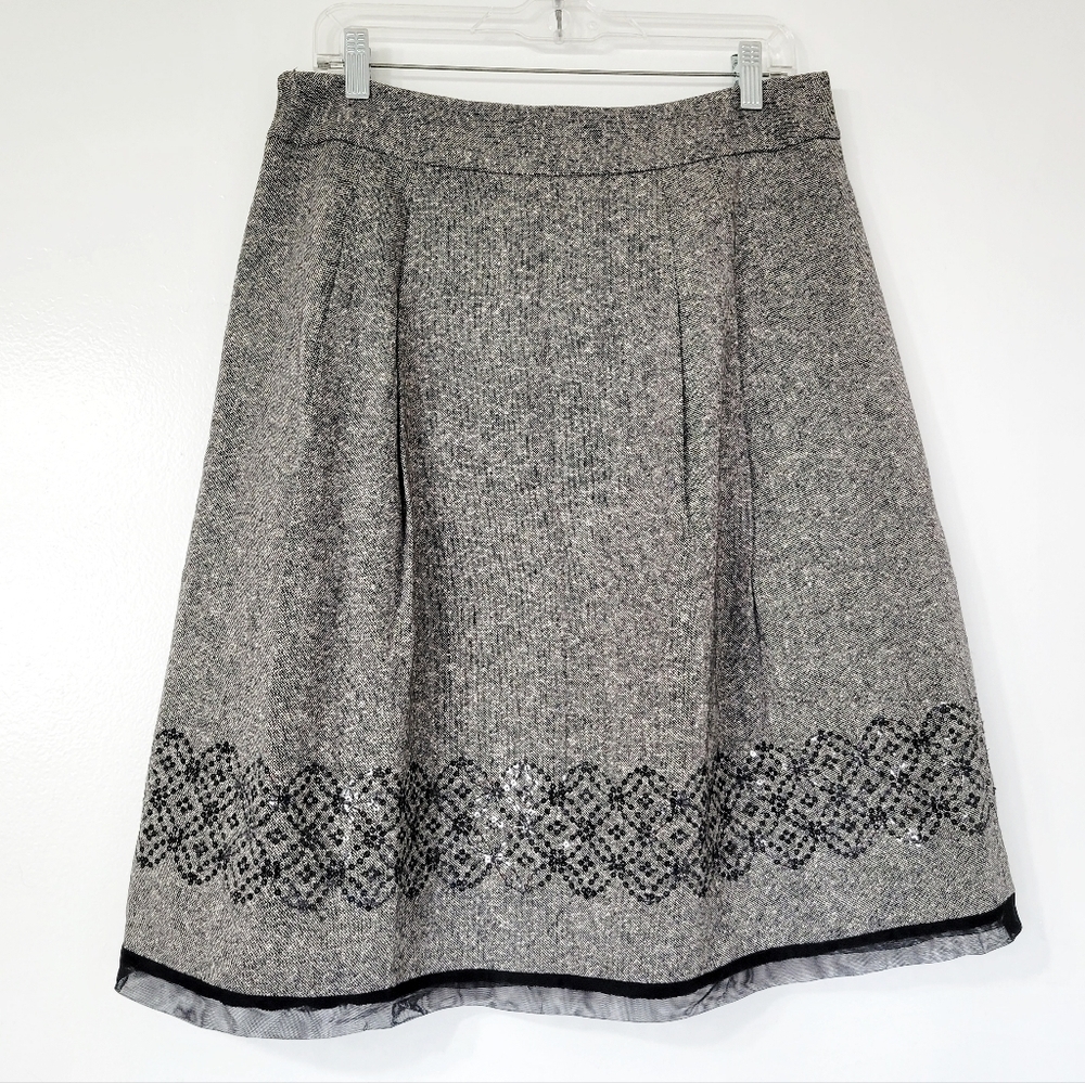 LOFT Gray and Black Wool Blend Sequin Skirt Size 10